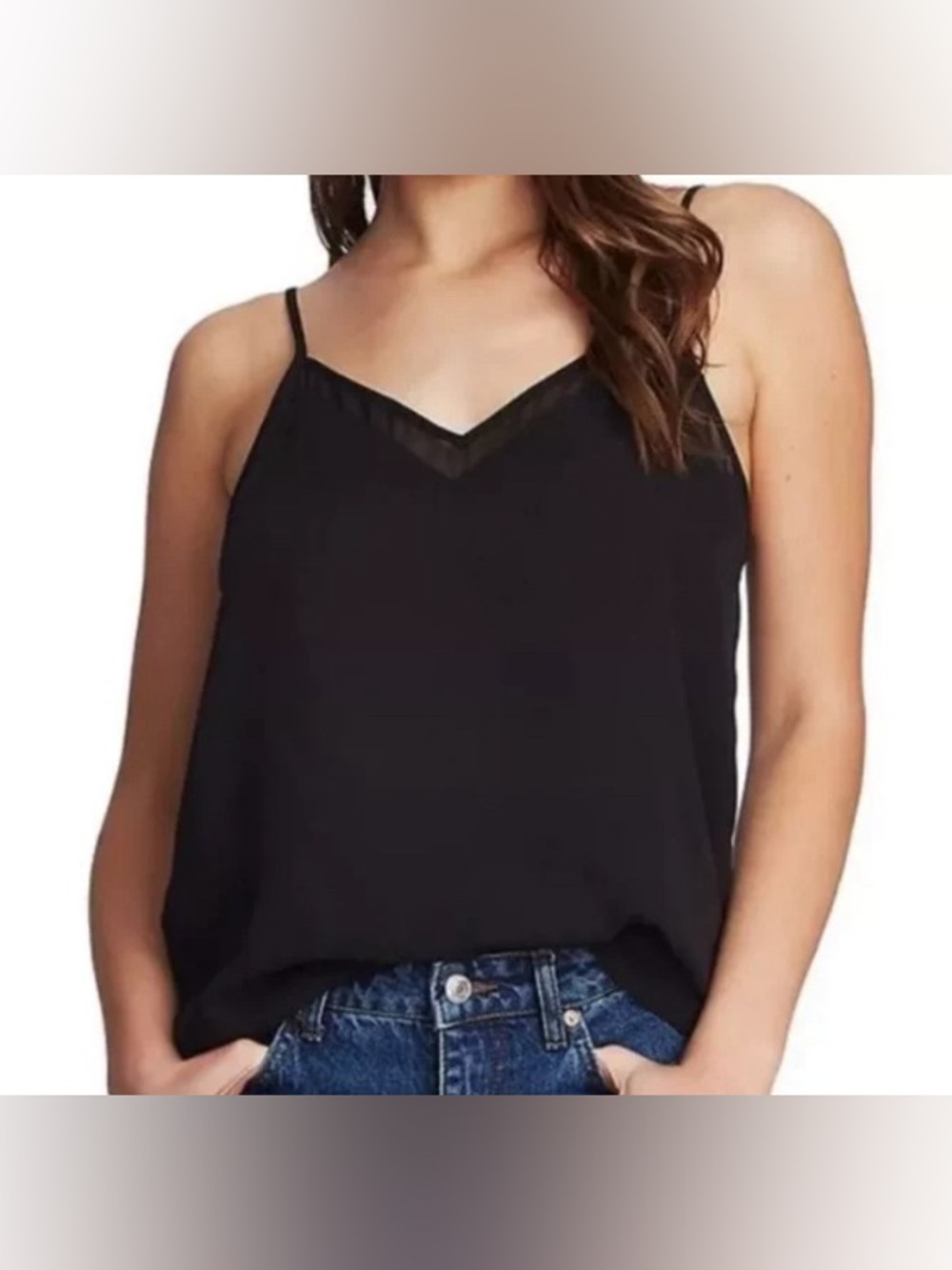 1.STATE Black V-Neck Chiffon Inset Camisole Tank Top